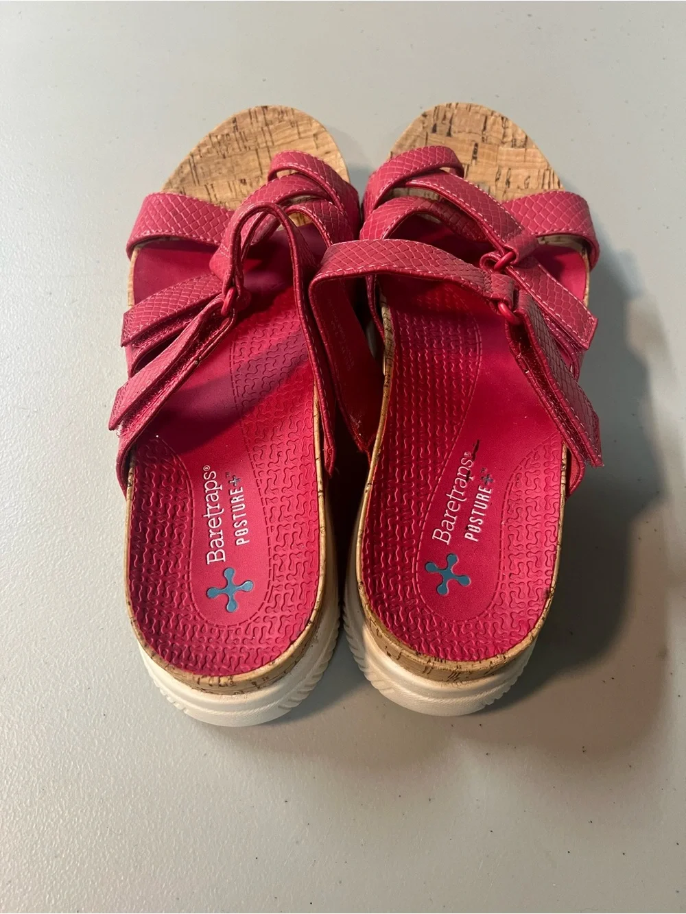 Baretraps Posture+ Selby Pink Strappy Cork Wedge Sandals Women’s Size 7M - Picture 2 of 6
